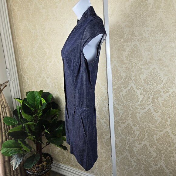 Trina Turk Size Small Blue Romper Cap Sleeve Button Front Zip Fly V-neck - Picture 6 of 14